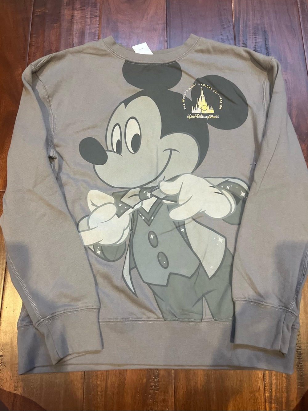 Disney Gray Mickey Mouse Graphic Crewneck Sweatshirt with Gold Accent